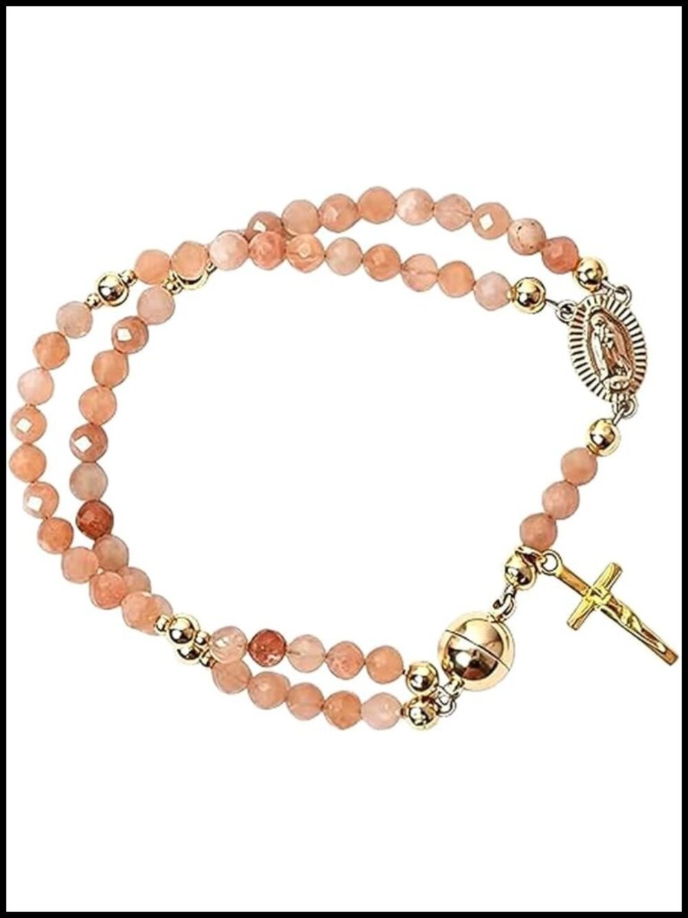 Rosary Bracelet for Women, Stainless Steel Link Chain with Cross Charm